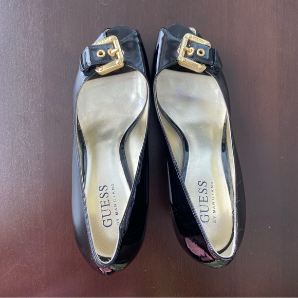 Guess Black Patent Peep Toe Buckle Heels - Picture 2 of 3